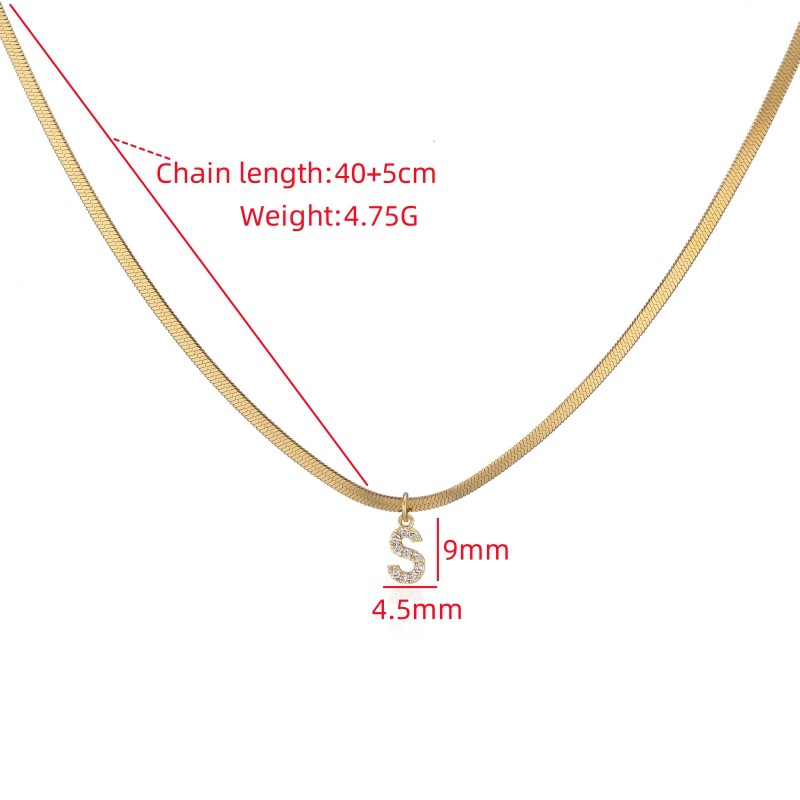 Micro-Paved Letter Necklace Blade Chain Flat Snake Bone Chain Stainless Steel Necklace 2