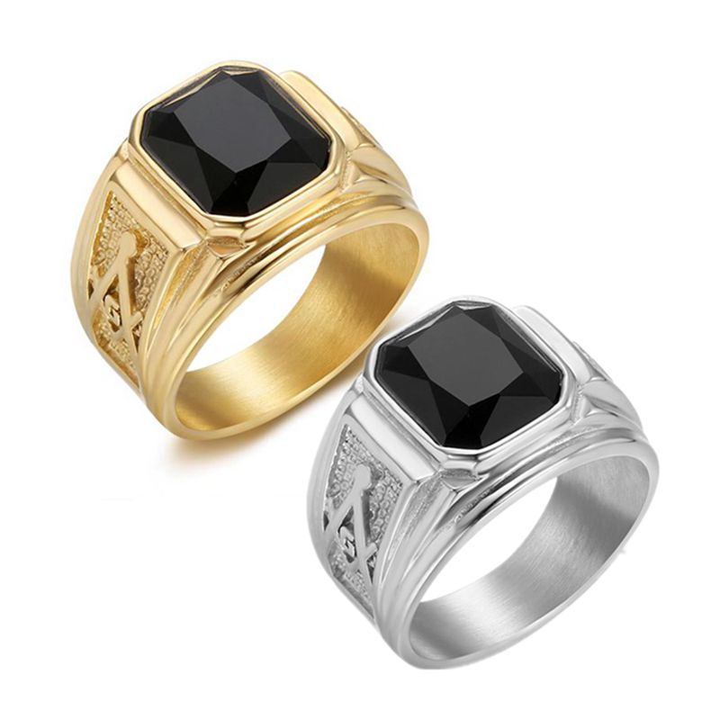 Classic Vintage Masonic Black Glass Signet Ring — Rings | MAOLE Fine Jewelry