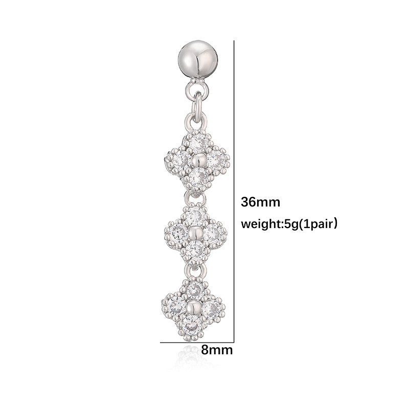 Elegant Crystal Flower Tassel Drop Earrings - Triple Floral Dangle Studs 2