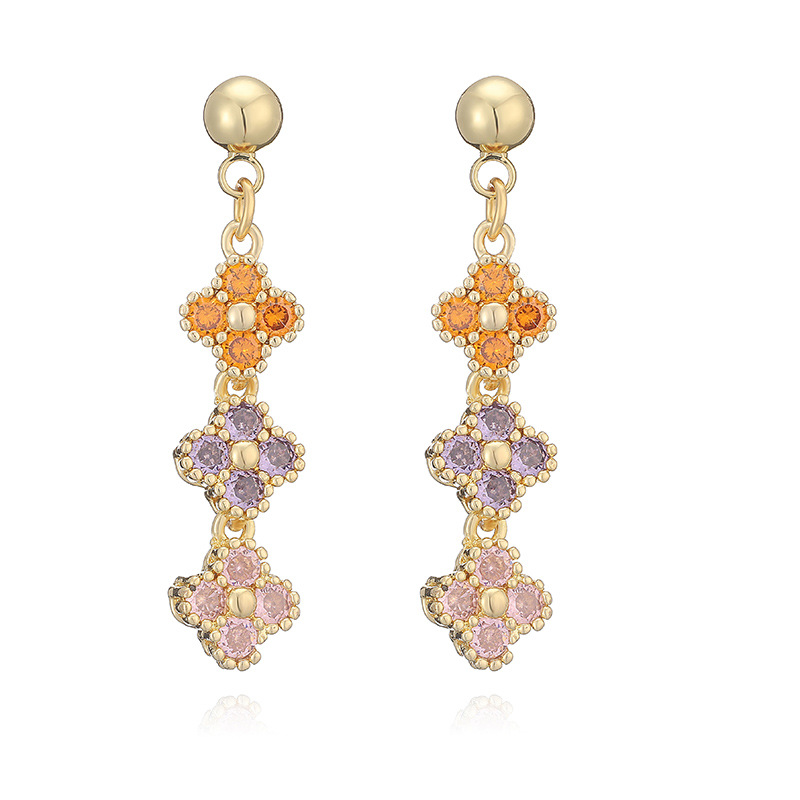 Elegant Crystal Flower Tassel Drop Earrings - Triple Floral Dangle Studs 20