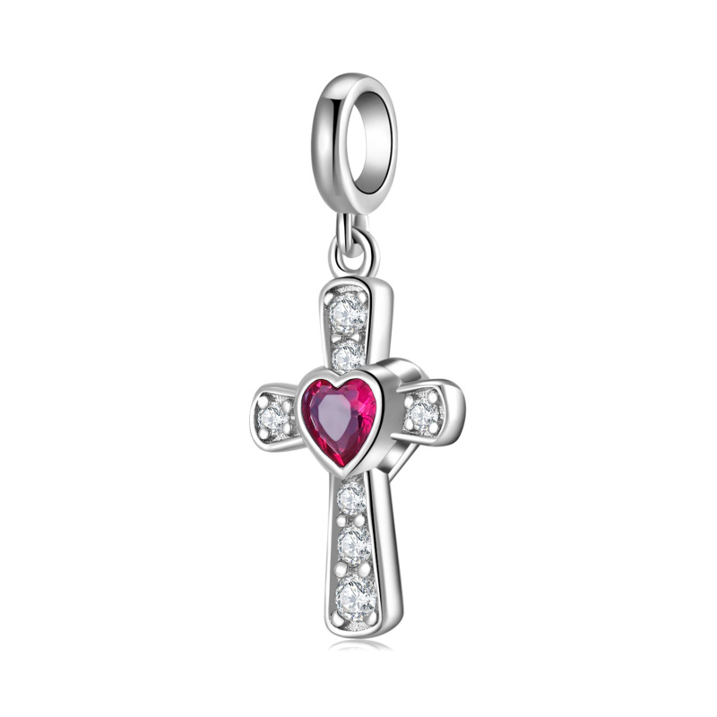 Heart Cross Pendant Charm - 925 Sterling Silver with Zircon — Charms | MAOLE Fine Jewelry