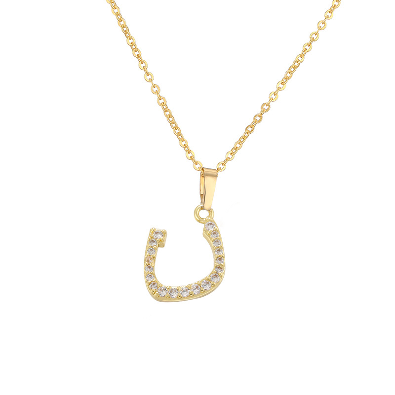 Copper Inlaid Zircon Arabic Letter Pendant Necklace Personalized Hip-Hop Letter Chain 18