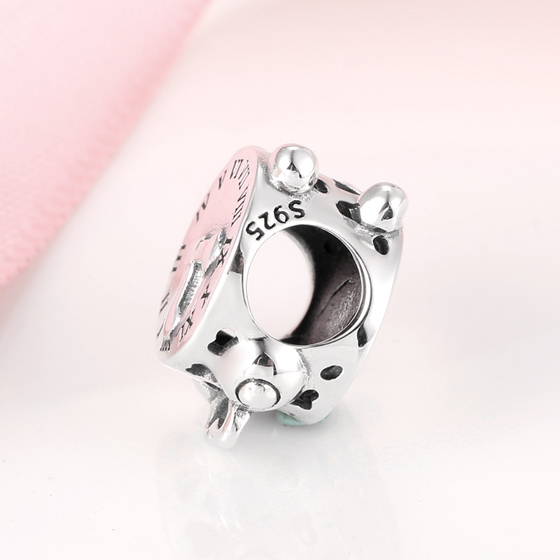 Vintage Alarm Clock Charm - 925 Sterling Silver Bead — view 3