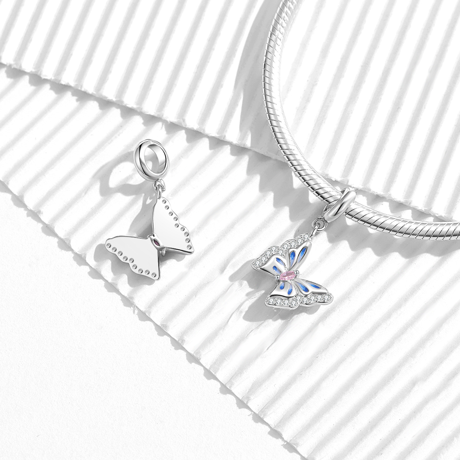 Fashion Butterfly Charm - 925 Sterling Silver Cubic Zirconia Pendant — view 3
