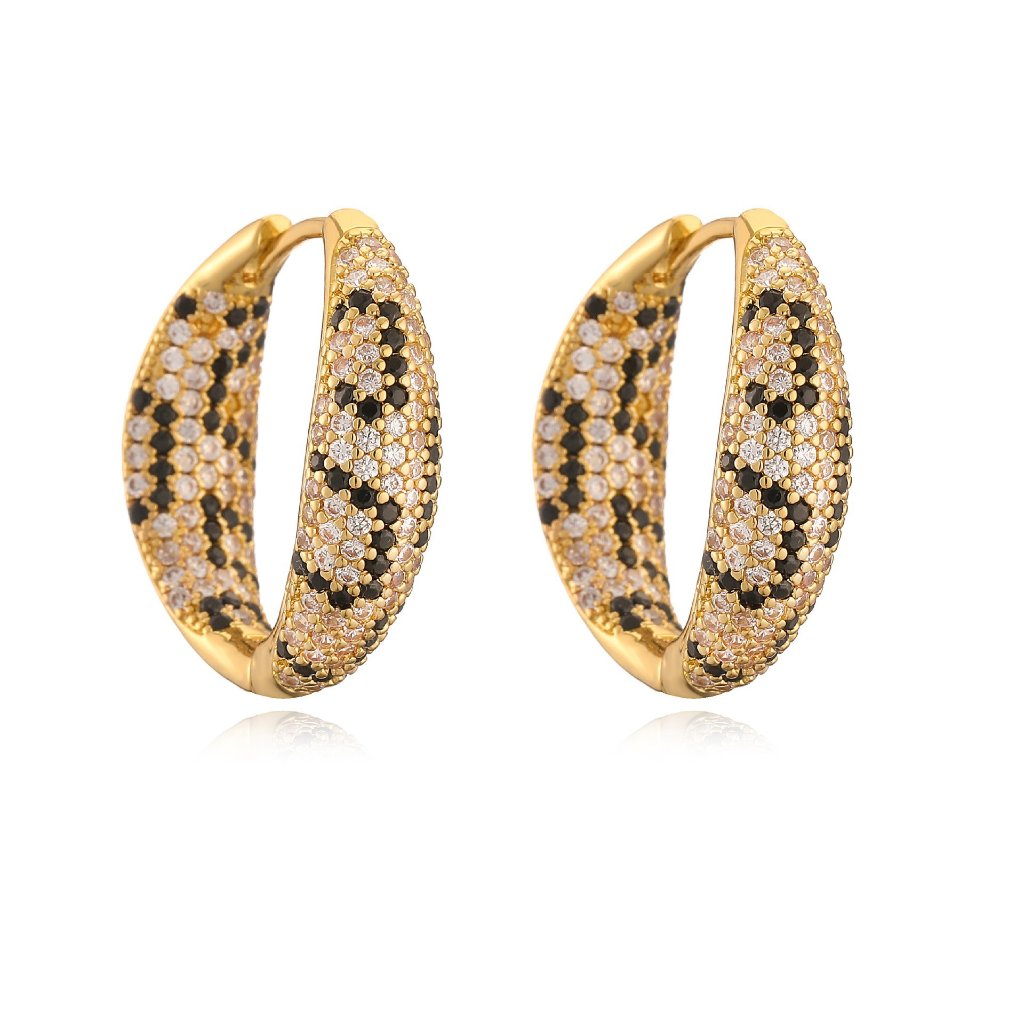 Luxury Leopard Print Crystal Hoop Earrings - Square Snakeskin Huggie Hinged Earrings 6