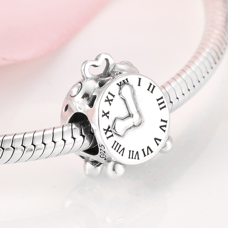 Vintage Alarm Clock Charm - 925 Sterling Silver Bead — view 2