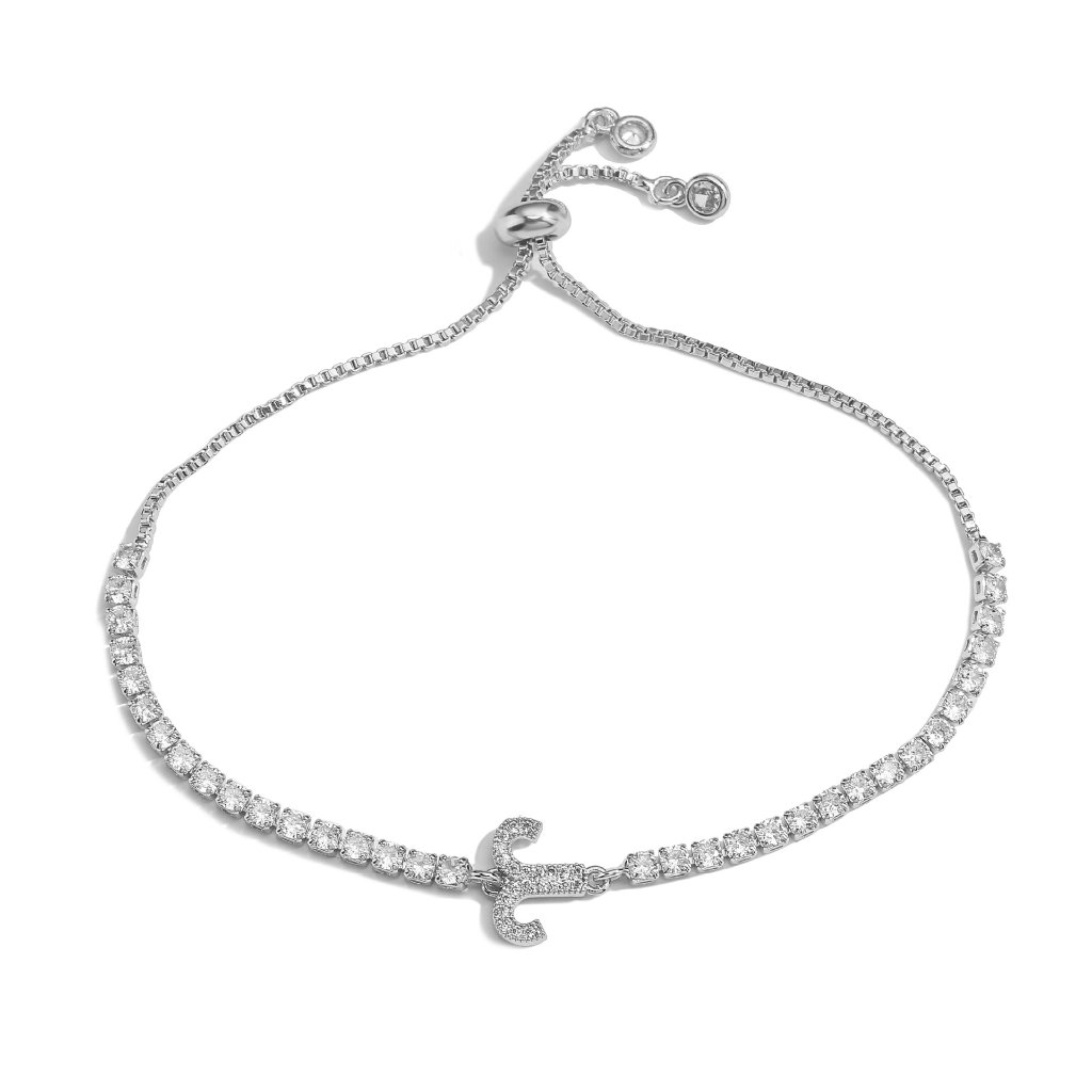 Zodiac Sign Adjustable Tennis Bracelet - Zirconia Constellation Charm Bolo Bracelet — Silver - Cancer