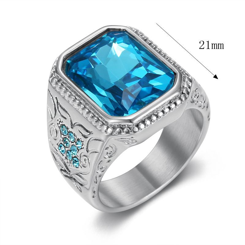 Ice Blue Rhinestone Glass Gemstone Signet Ring — view 3