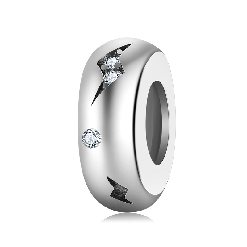 S925 Sterling Silver Spacer Bead Charm with Zircon – 7 Styles for Bracelet — Lightning Bolt