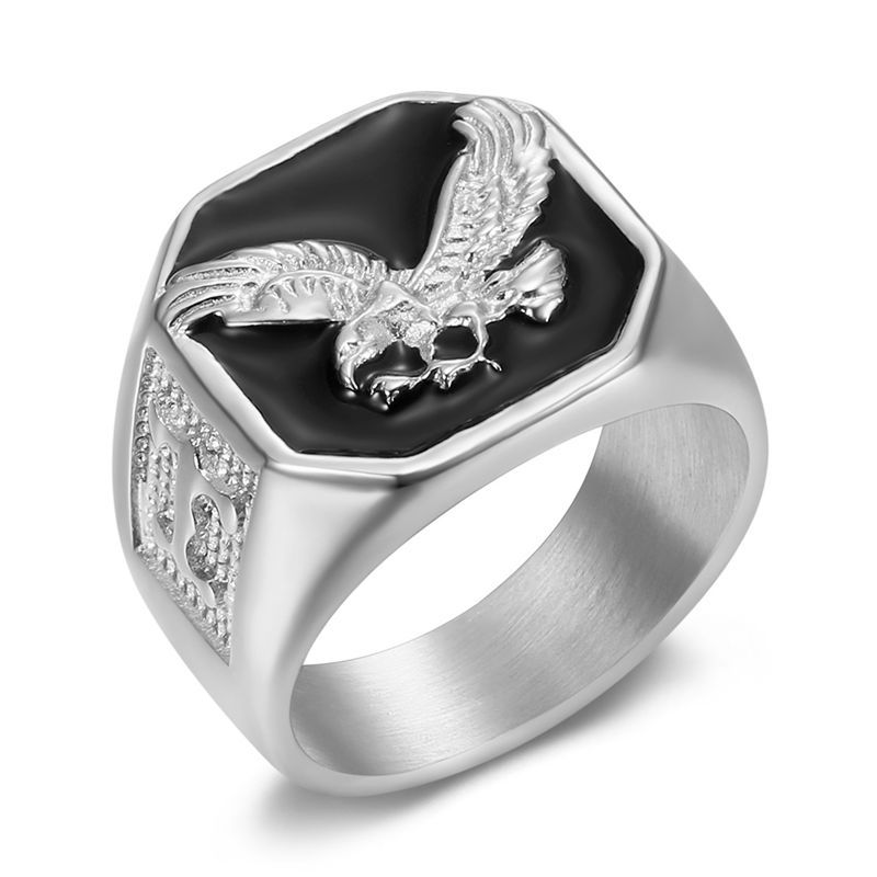 Flying Eagle Black Enamel Signet Ring — Rings | MAOLE Fine Jewelry