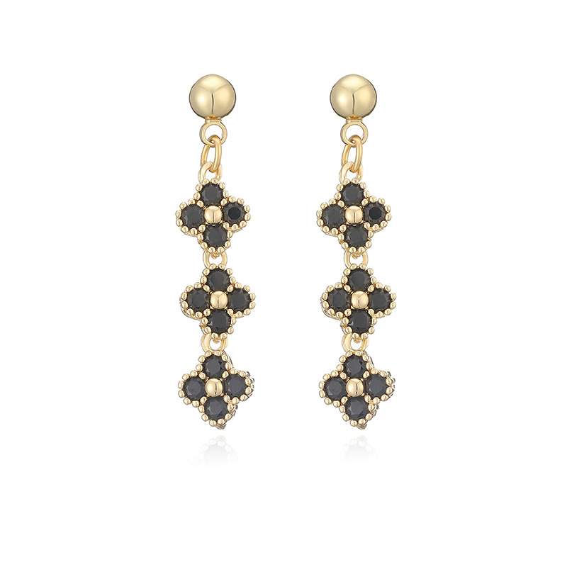 Elegant Crystal Flower Tassel Drop Earrings - Triple Floral Dangle Studs 6