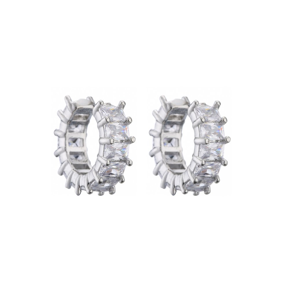 Micro-Pave Zirconia Baguette Hoop Earrings 18K Real Gold Plating Lasting Color Copper Jewelry 4