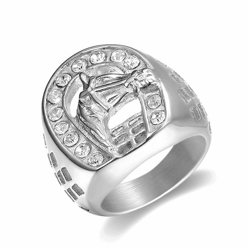 Steel Rhinestone Horse Head Signet Ring — Rings | MAOLE Fine Jewelry