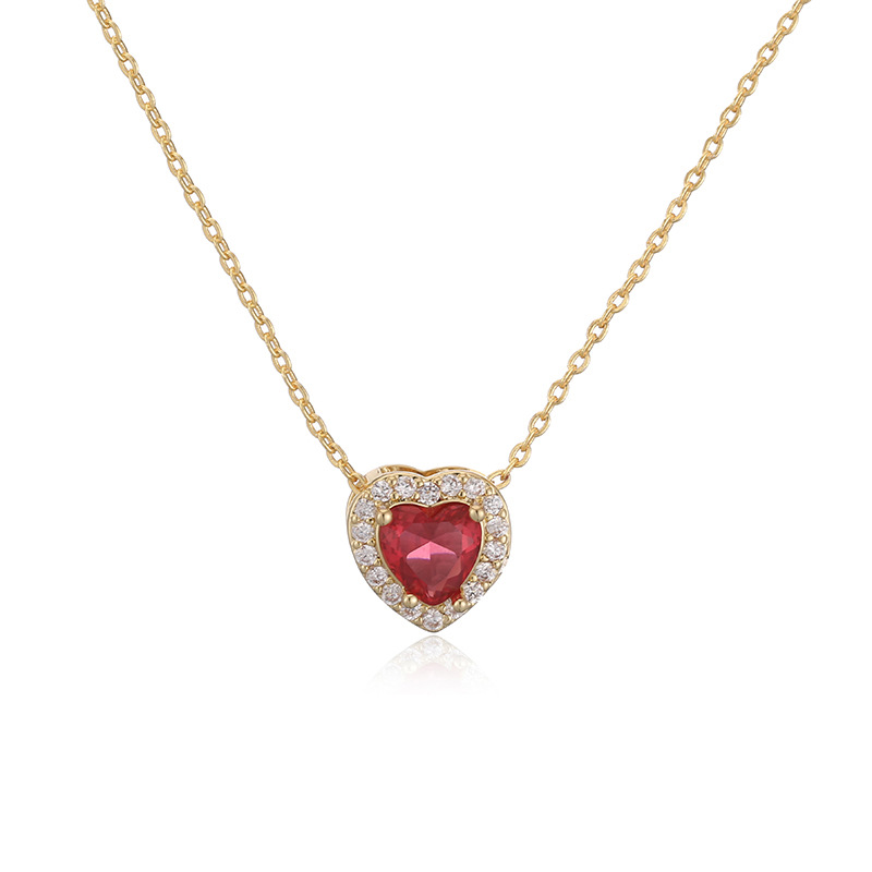 Elegant Light-Luxury Copper Inlaid Color Diamond Twelve Birthstone Heart Necklace Super Sparkling Heart Pendant Collarbone Chain 4