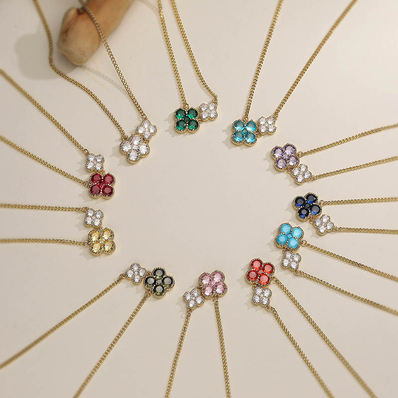 18K Gold Plated Colorful Crystal Flower Necklace - Elegant Floral Clavicle Chain