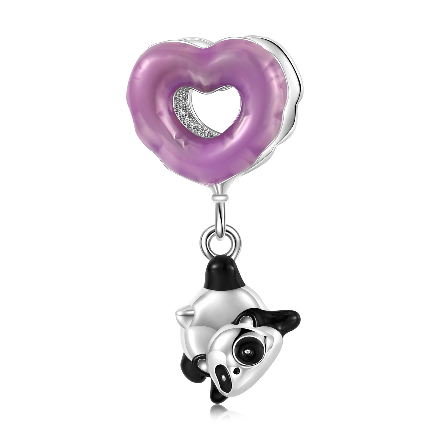 Colorful Heart Balloon Panda Charm 925 Sterling Silver Big Hole Bead for DIY Bracelet — Purple