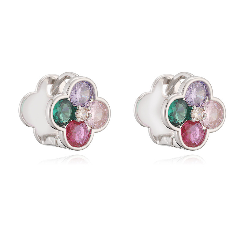 Exquisite Light-Luxury Copper Inlaid Colorful Zirconia Double-Sided Flower Huggie Hoop Earrings - Sweet Versatile Flower Petal Stackable Earrings for Women 8