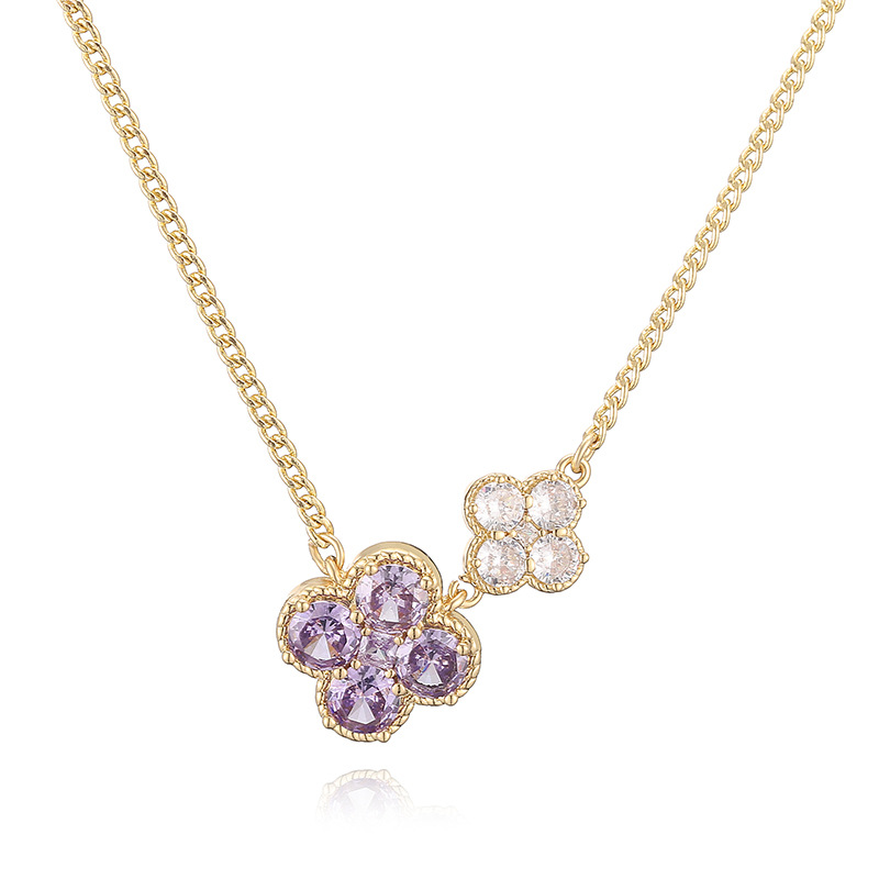 18K Gold Plated Colorful Crystal Flower Necklace - Elegant Floral Clavicle Chain 5