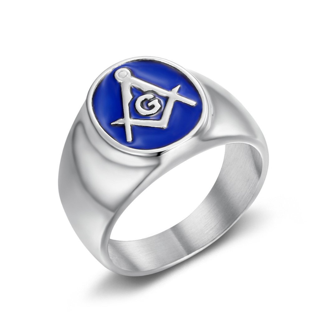 Steel Blue Enamel Freemason Signet Ring — Rings | MAOLE Fine Jewelry