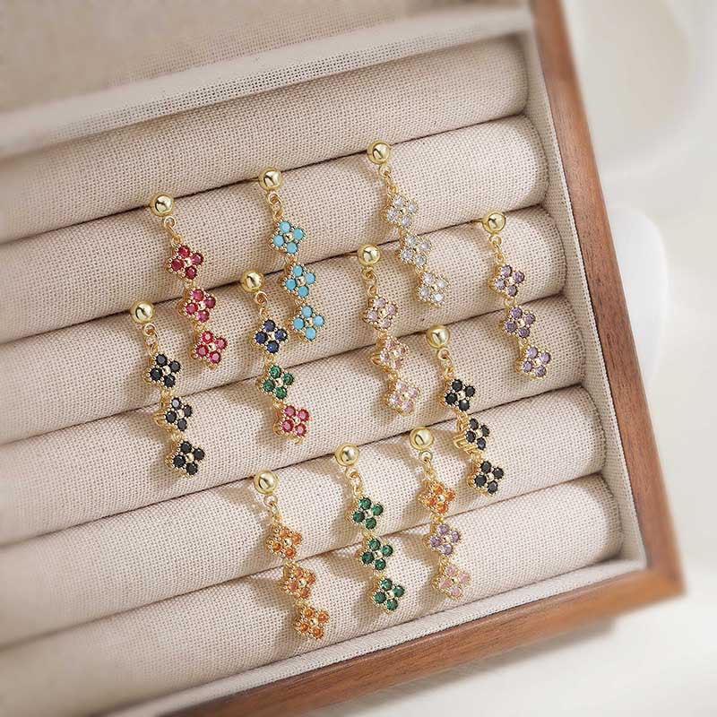 Elegant Crystal Flower Tassel Drop Earrings - Triple Floral Dangle Studs