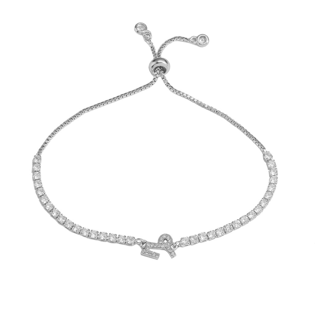 Zodiac Sign Adjustable Tennis Bracelet - Zirconia Constellation Charm Bolo Bracelet — Silver - Aries