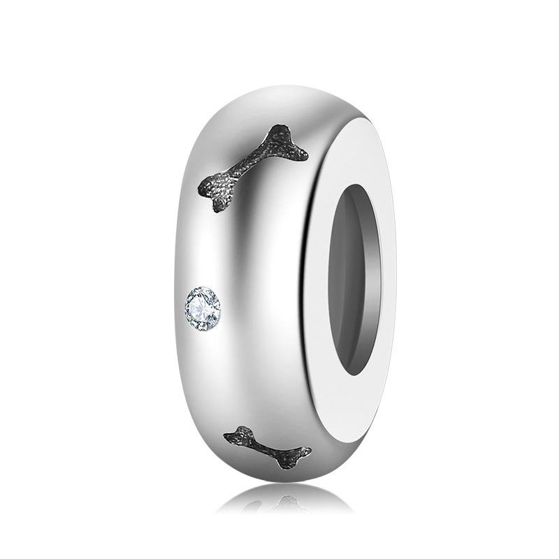 S925 Sterling Silver Spacer Bead Charm with Zircon – 7 Styles for Bracelet — Dog Bone