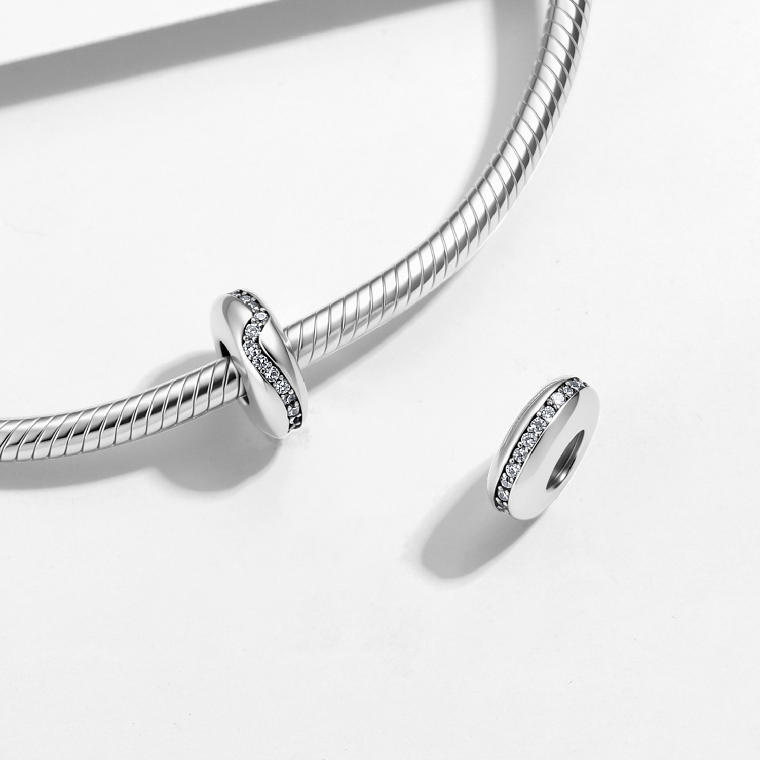 S925 Sterling Silver Wave Ring-Shaped Zircon-Wrapped Spacer Bead 3