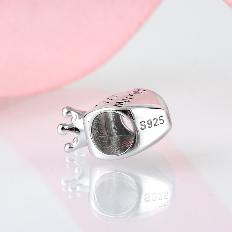 Just Married Crown Heart Charm - 925 Sterling Silver Bead — view 3