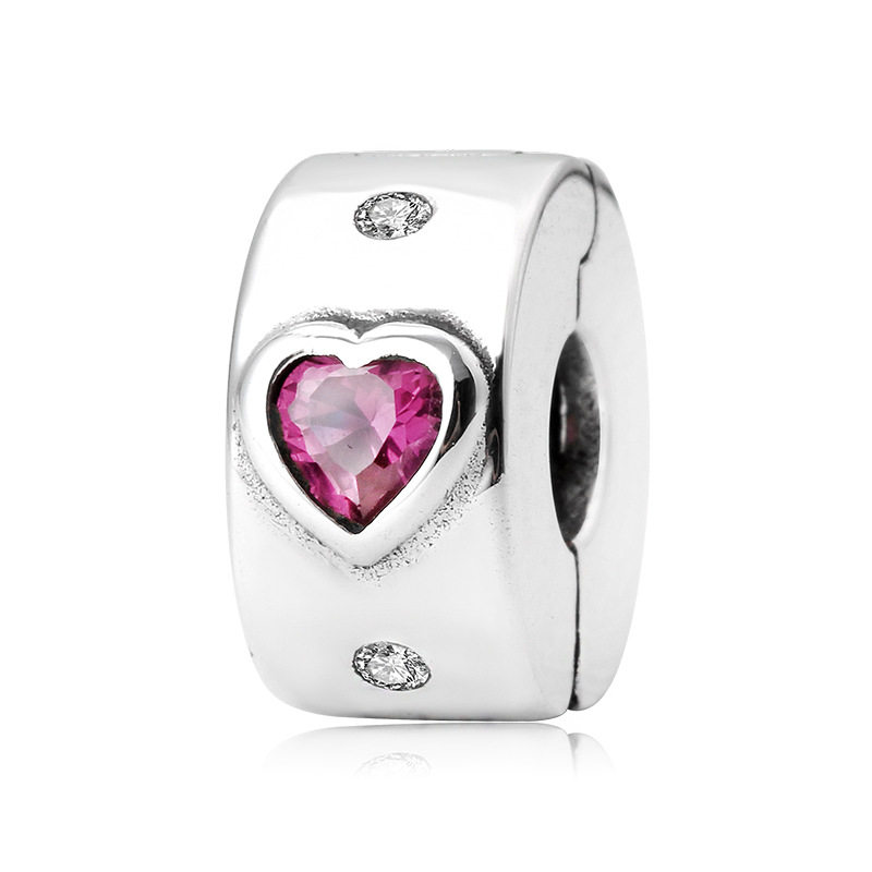 Clip Series 925 Sterling Silver Bead Charm - 5 Colors — Pink Heart