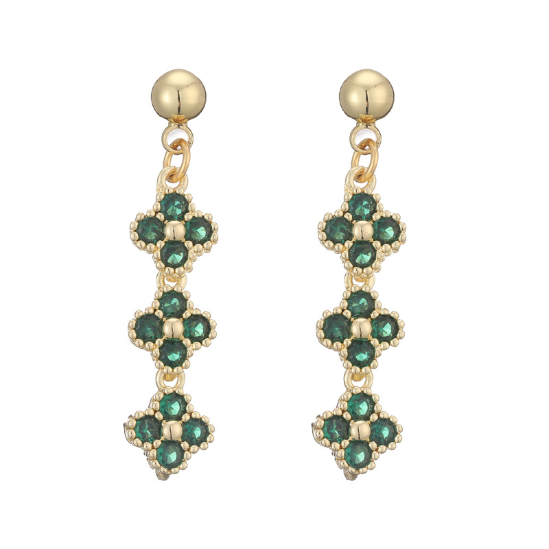 Elegant Crystal Flower Tassel Drop Earrings - Triple Floral Dangle Studs 21