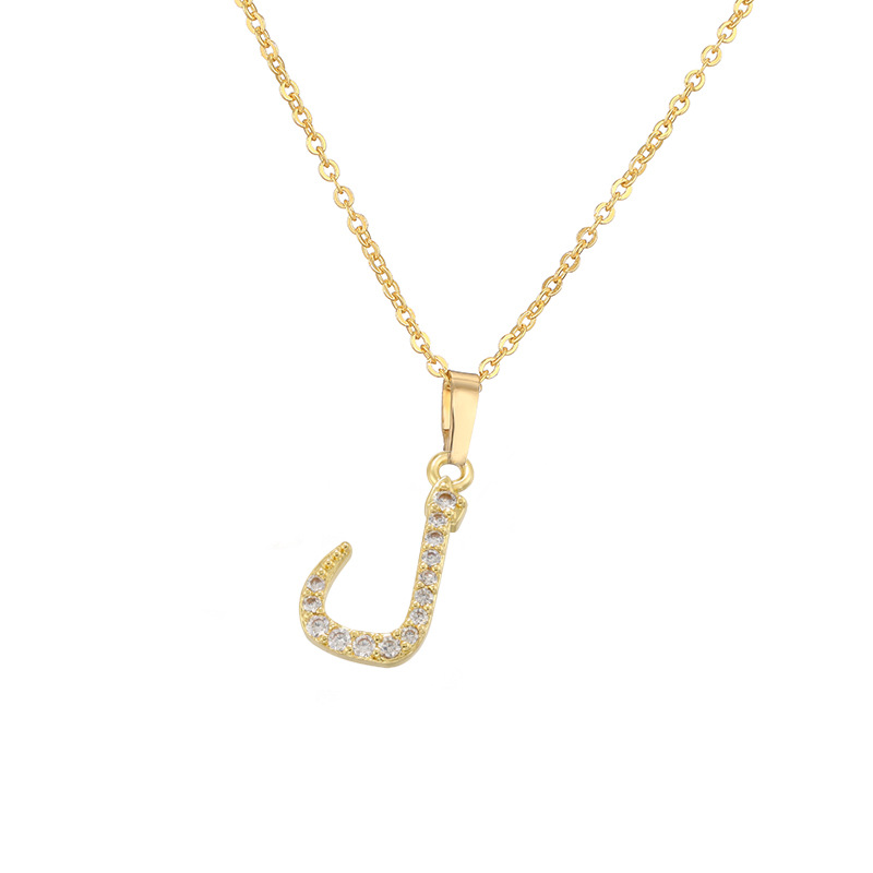 Copper Inlaid Zircon Arabic Letter Pendant Necklace Personalized Hip-Hop Letter Chain 5