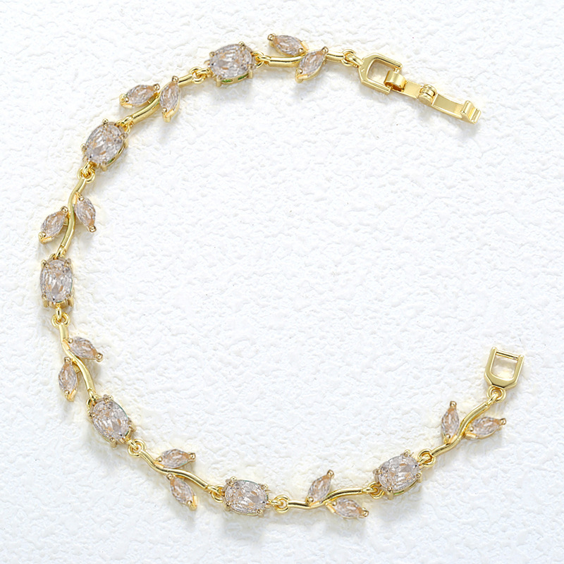 Elegant Versatile Copper-Inlaid Colorful Diamond Leaf and Petal Bracelet, Fashion Luxury Leaf and Tulip Layering Jewelry