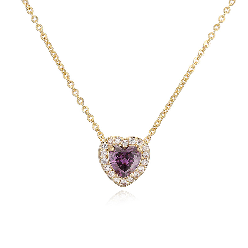Elegant Light-Luxury Copper Inlaid Color Diamond Twelve Birthstone Heart Necklace Super Sparkling Heart Pendant Collarbone Chain 7