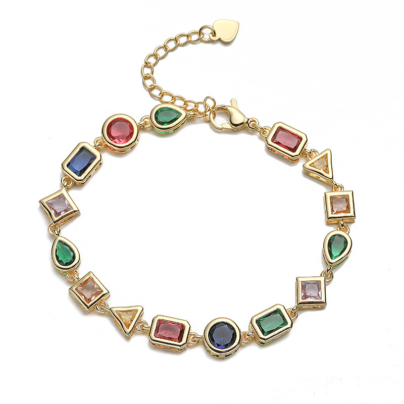 Copper Inlaid Colorful Zirconia Geometric Patchwork Bracelet - Personalized Bohemian Style Charm Bracelet for Women — Charms | MAOLE Fine Jewelry