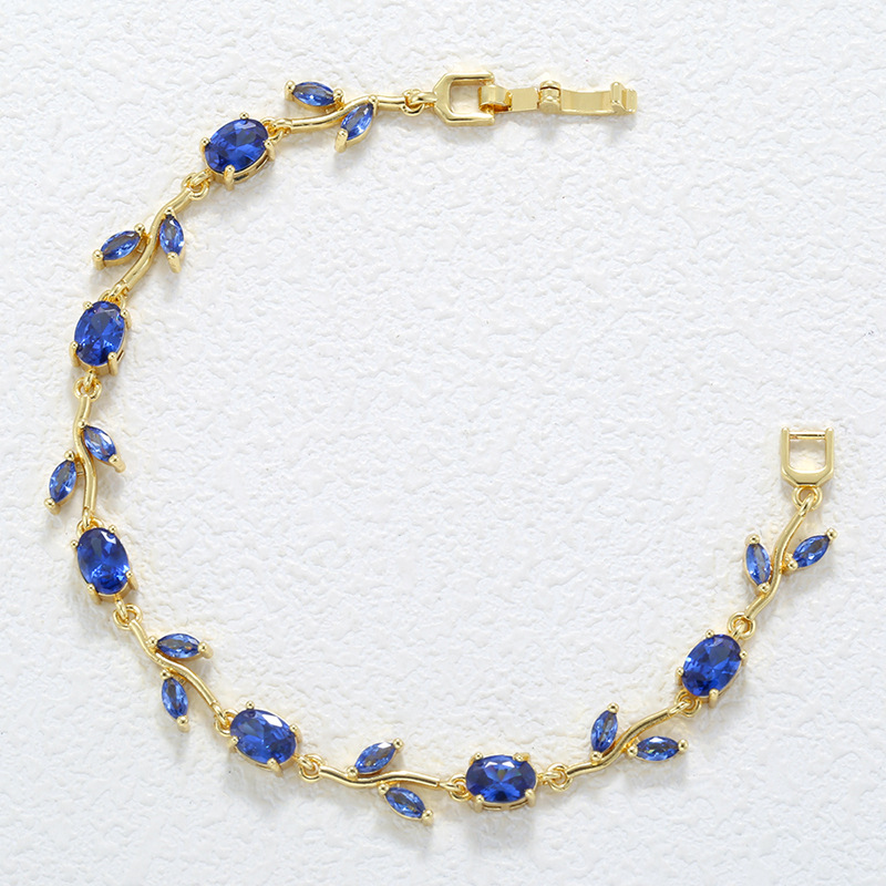Elegant Versatile Copper-Inlaid Colorful Diamond Leaf and Petal Bracelet, Fashion Luxury Leaf and Tulip Layering Jewelry