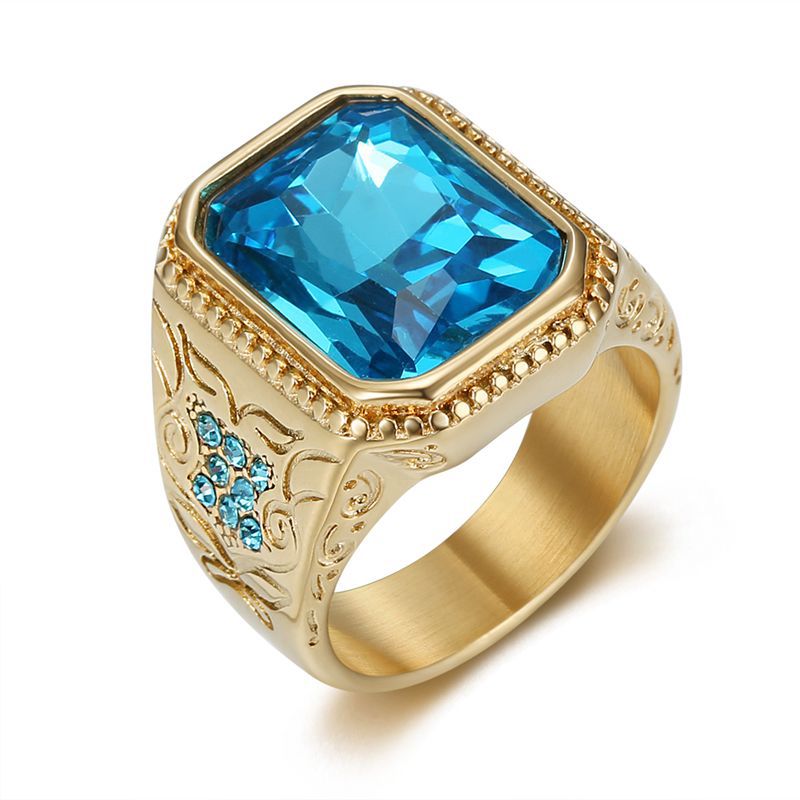 Ice Blue Rhinestone Glass Gemstone Signet Ring — view 2