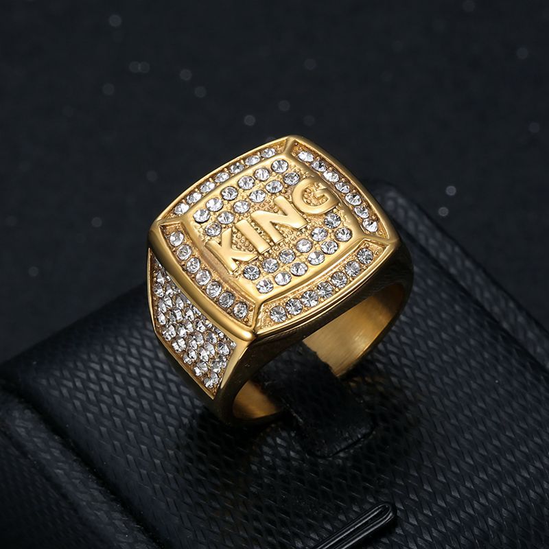 Gold-Plated Rhinestone KING Signet Ring — view 3