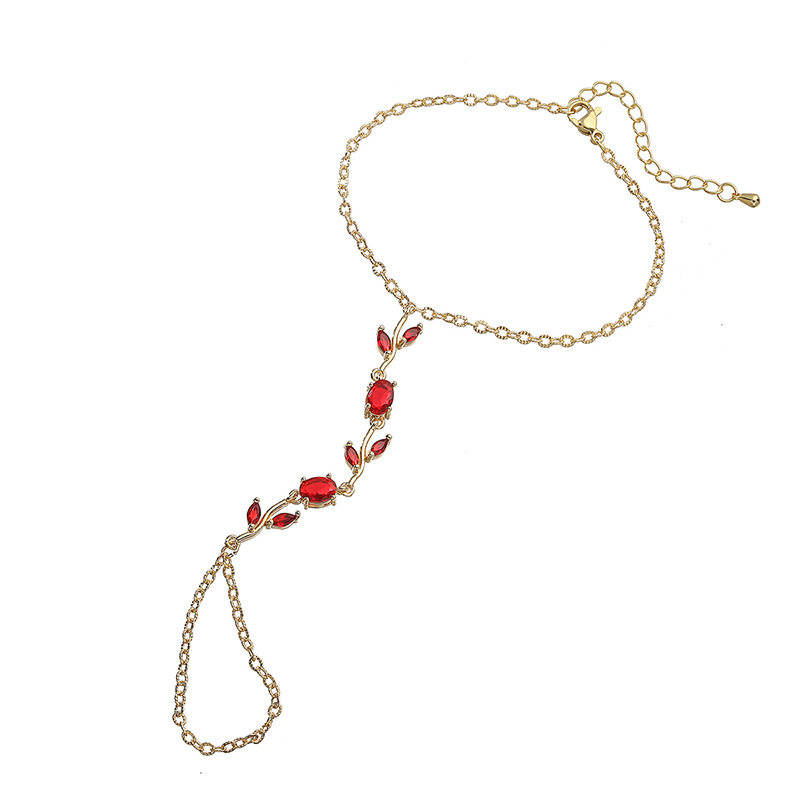 Copper Inlaid Colorful Zirconia Tulip Finger Chain Bracelet - Light Luxury Flower Petal Hand Chain Ring Integrated Slave Bracelet for Women 7