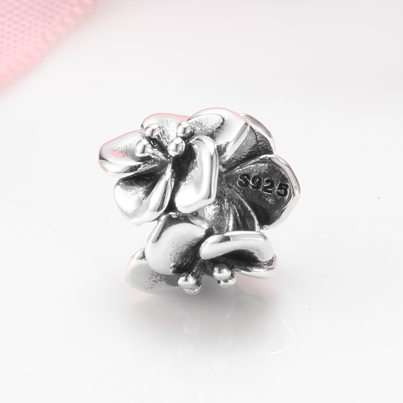 Simple Sterling Silver Wrap Flower Bead Charm S925 Dangle for DIY Bracelet — view 3