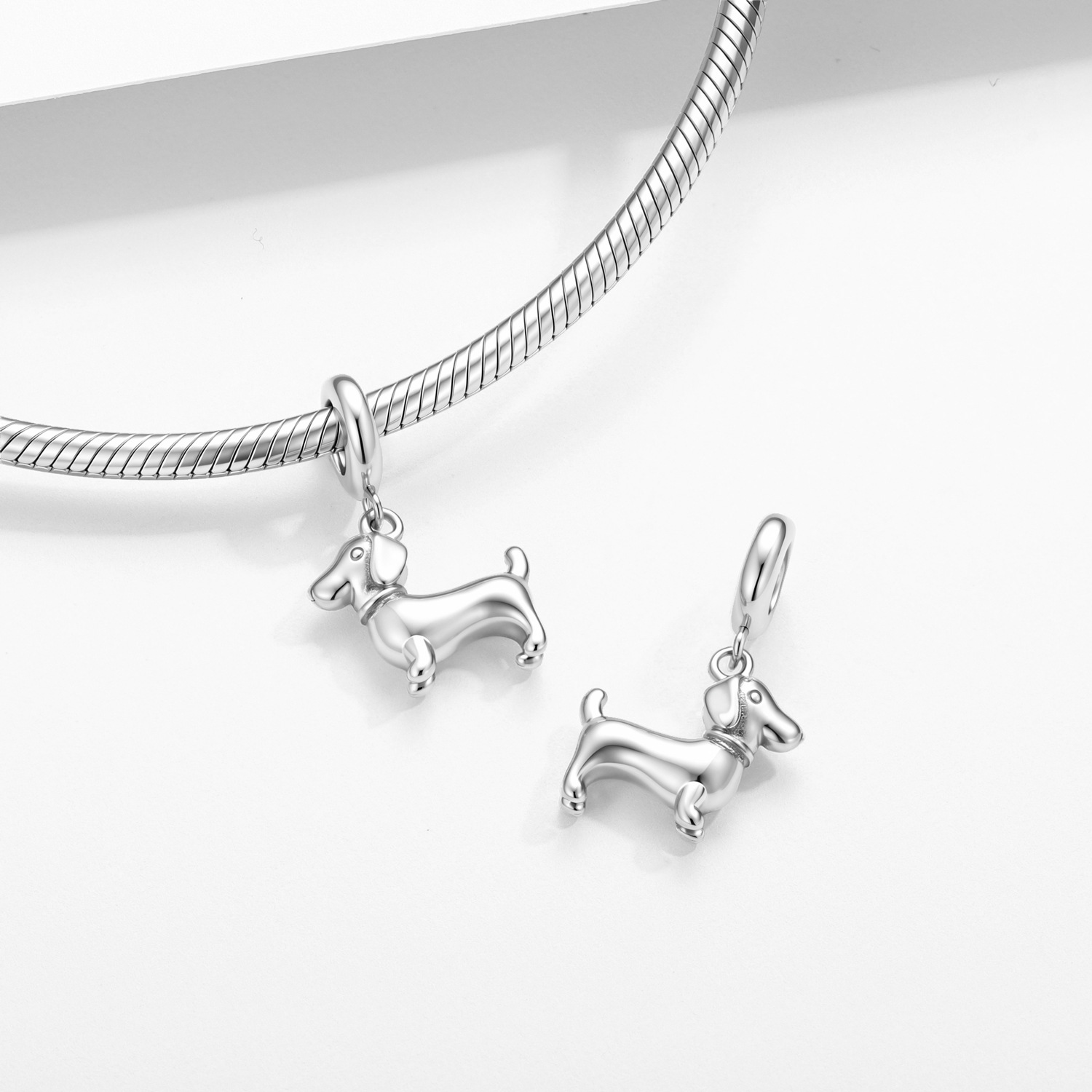 S925 Sterling Silver Dachshund Dog Charm - Pet Memorial Bracelet Pendant — view 3