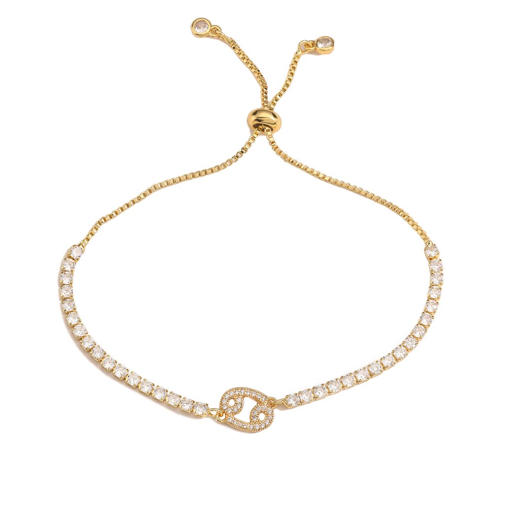 Zodiac Sign Adjustable Tennis Bracelet - Zirconia Constellation Charm Bolo Bracelet — Silver - Capricorn