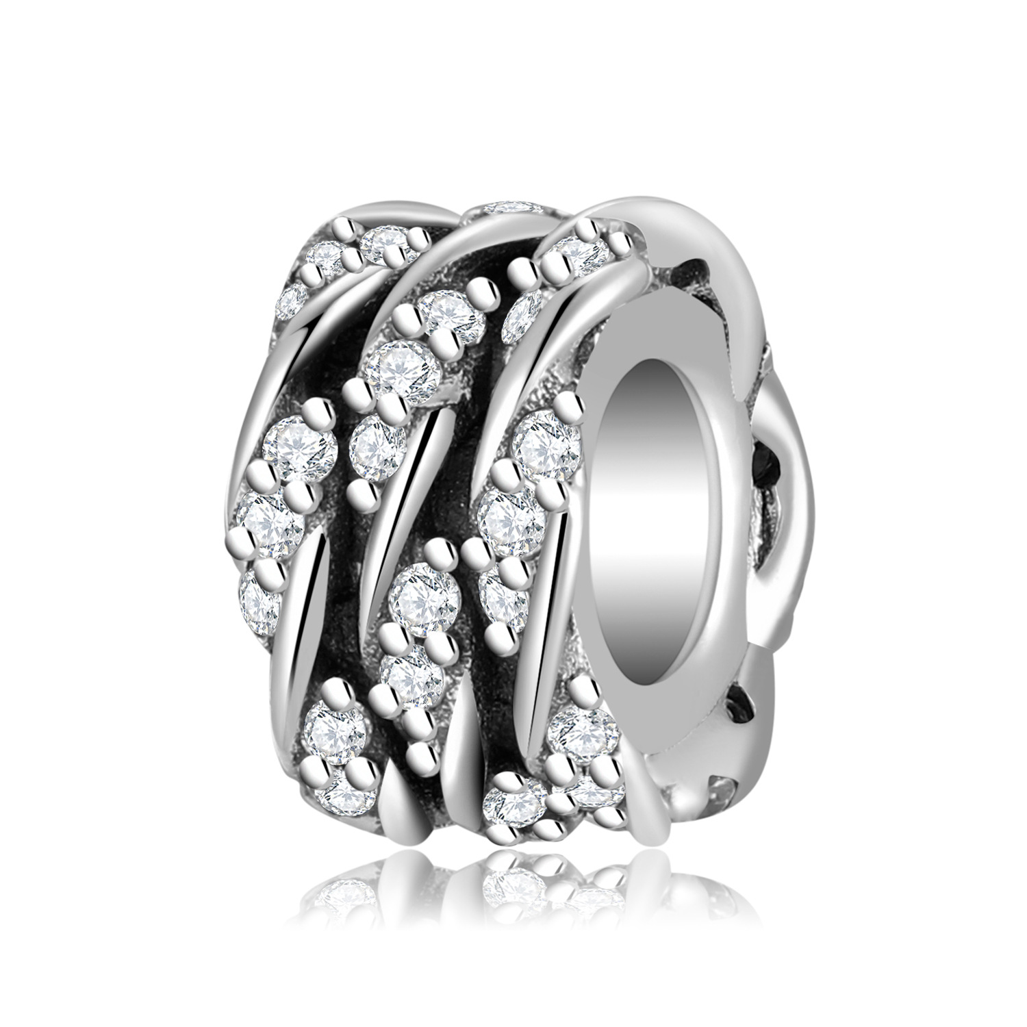 Hollow Pave Zirconia Ring Charm - 925 Sterling Silver Bead — Charms | MAOLE Fine Jewelry