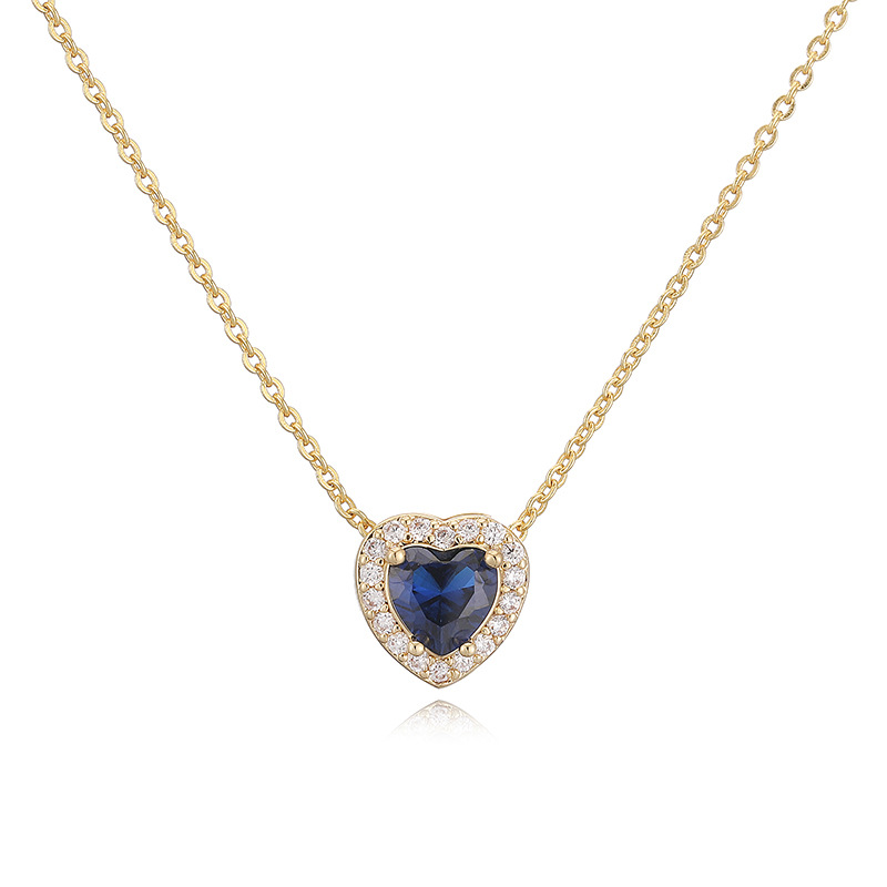 Elegant Light-Luxury Copper Inlaid Color Diamond Twelve Birthstone Heart Necklace Super Sparkling Heart Pendant Collarbone Chain 10