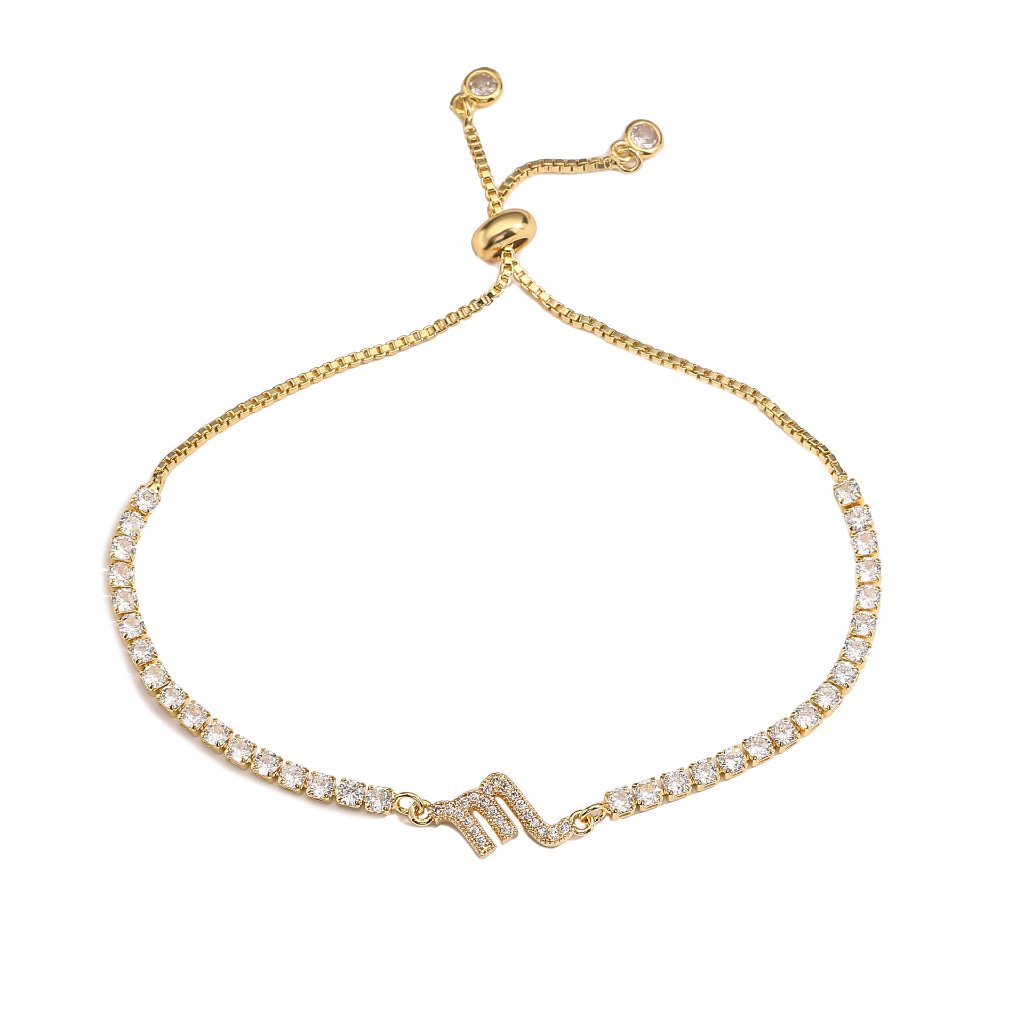 Zodiac Sign Adjustable Tennis Bracelet - Zirconia Constellation Charm Bolo Bracelet — Silver - Leo