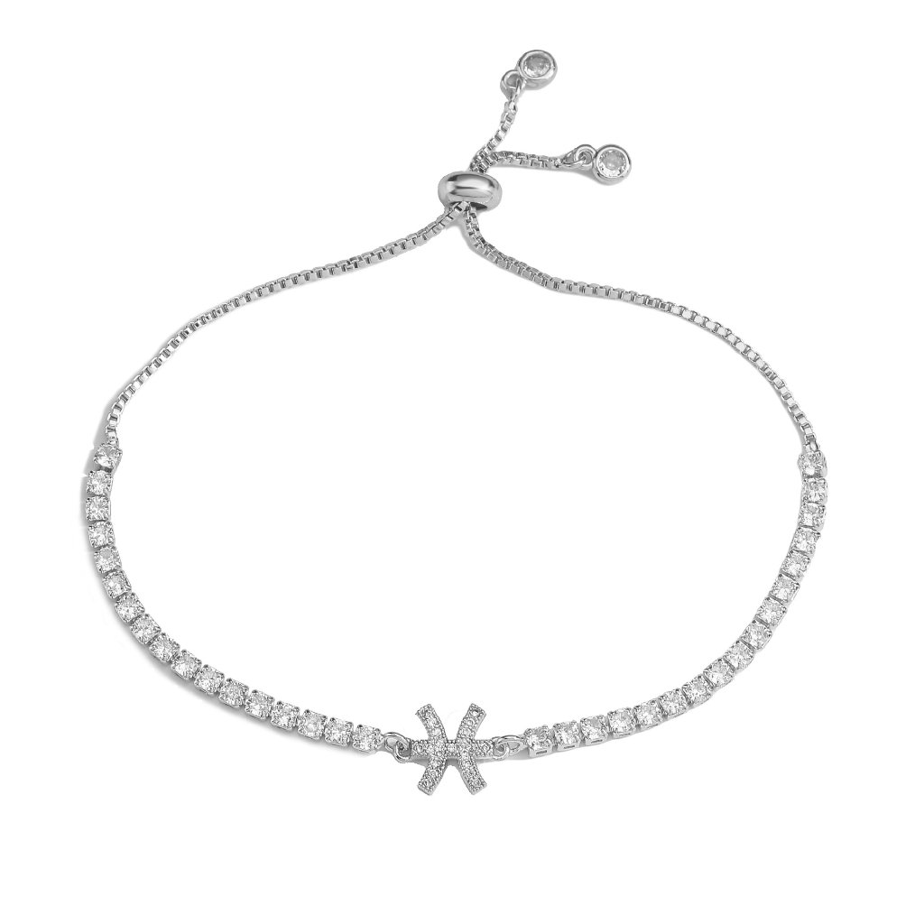 Zodiac Sign Adjustable Tennis Bracelet - Zirconia Constellation Charm Bolo Bracelet — Gold - Aquarius