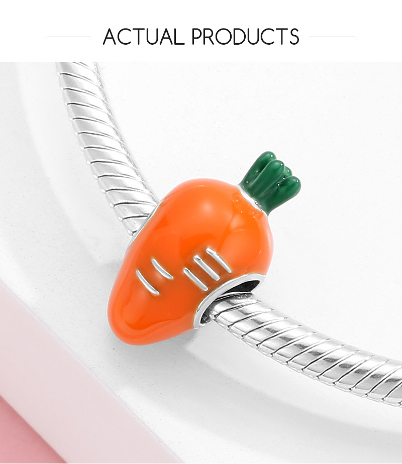 S925 Sterling Silver Cute Carrot Enamel Big Hole Bead Charm for DIY Bracelet — view 2