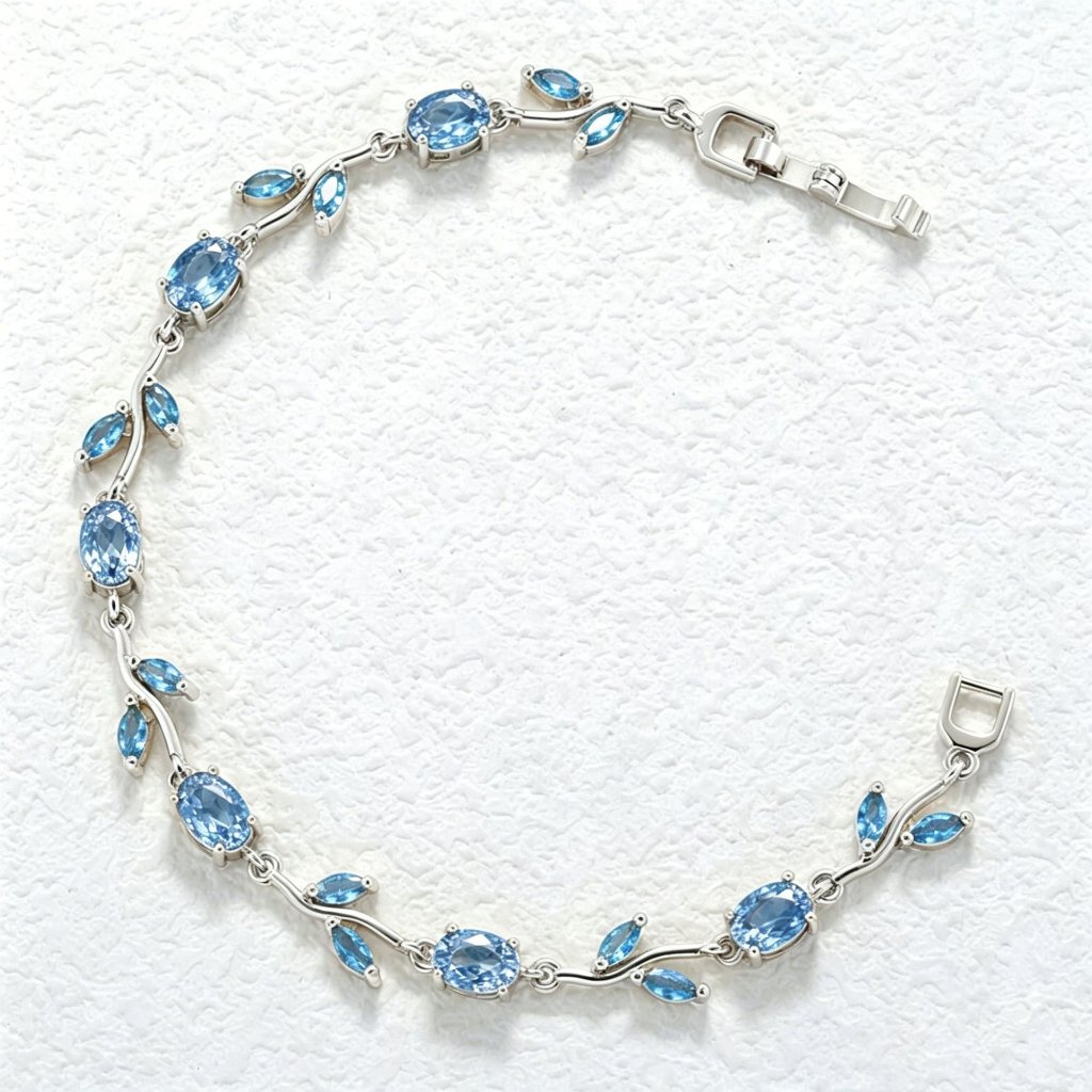 Elegant Versatile Copper-Inlaid Light Blue Crystal Leaf and Petal Bracelet, Fashion Luxury Tulip Layering Jewelry