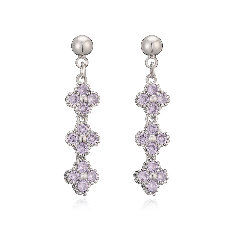 Elegant Crystal Flower Tassel Drop Earrings - Triple Floral Dangle Studs 8