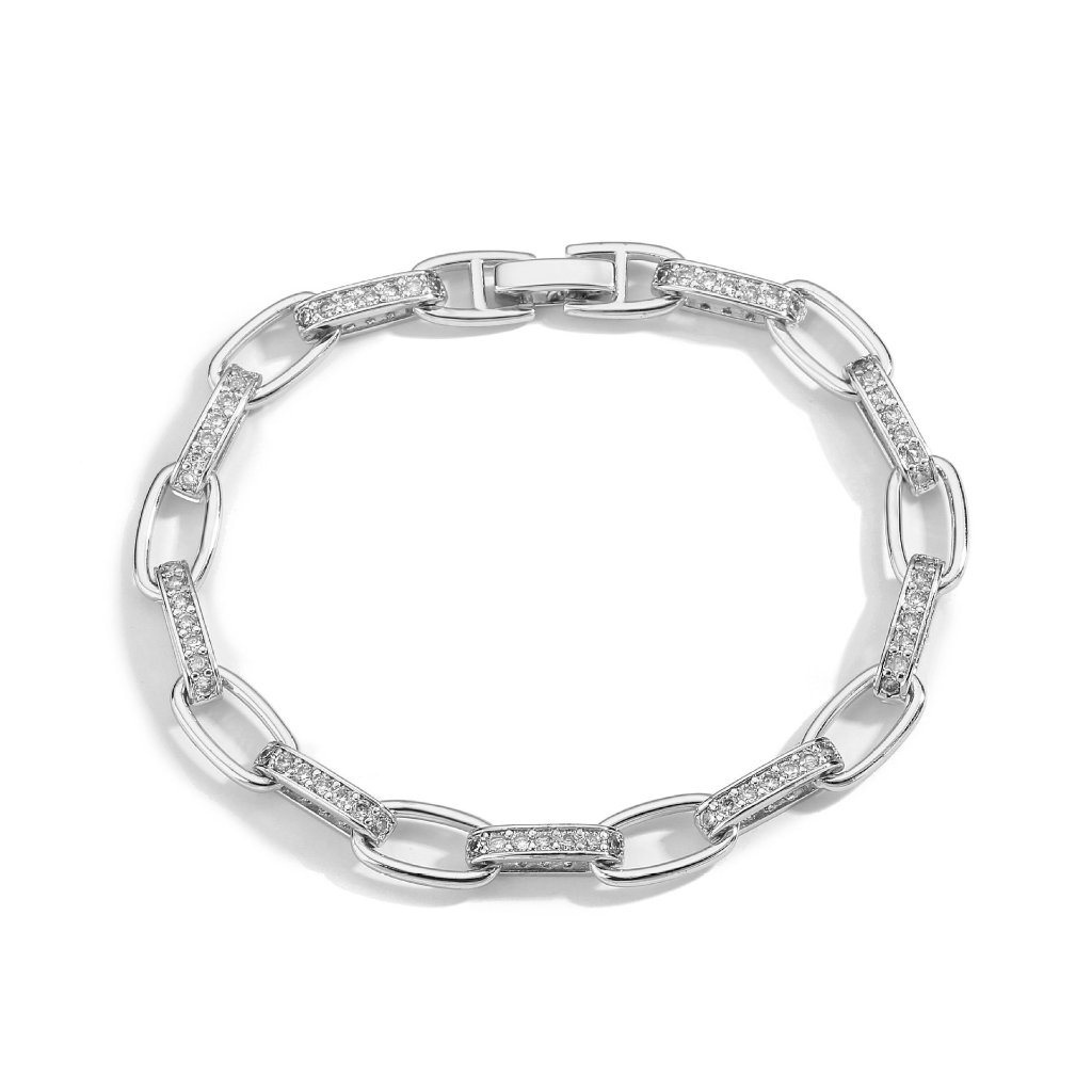 Silver-Plated Micro-Inlaid Zircon Splice U-Link Bracelet