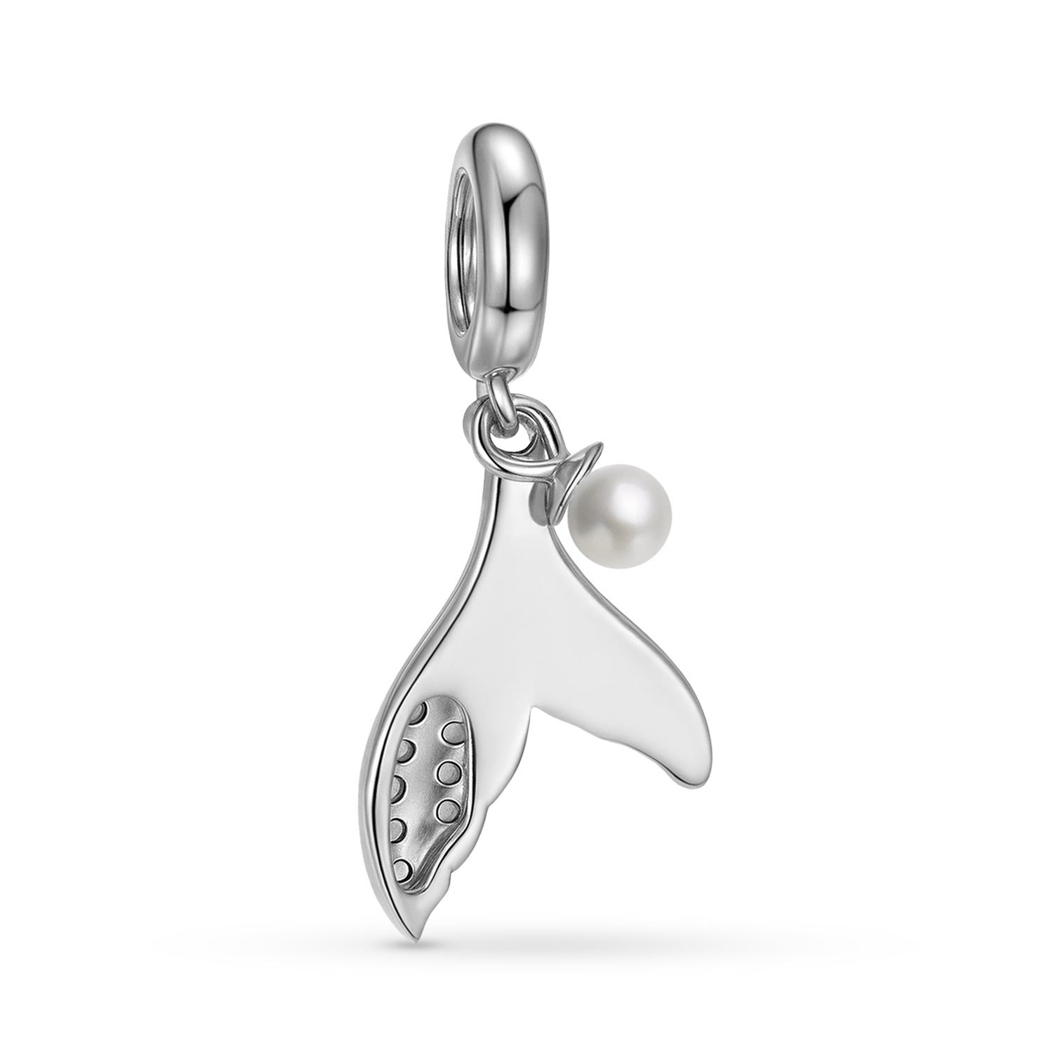 Mermaid Tail Charm with Pearl - 925 Sterling Silver Zircon Pendant 2